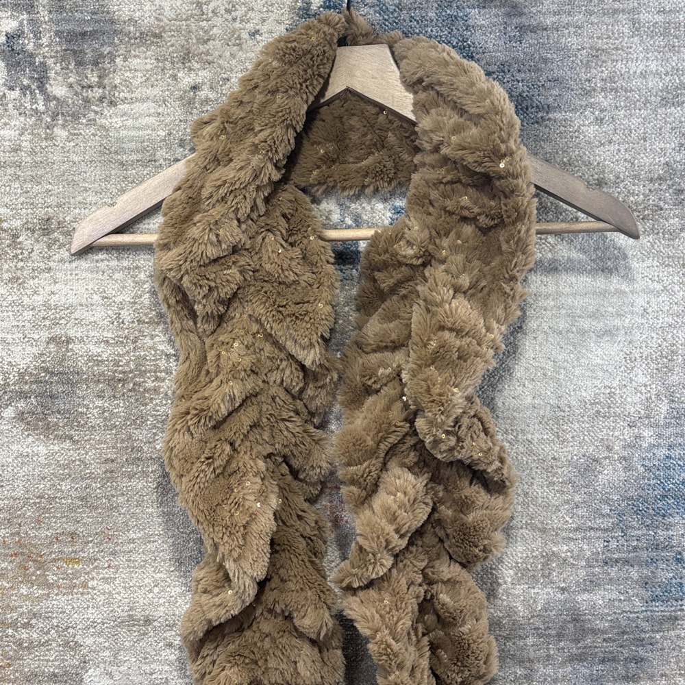 Joan Rivers Y2K Faux Fur Infinity Scarf Plush Brown Sequin Glam